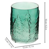 Artikel Windlicht Glas Türkisgrün Relief Tannen 16cm