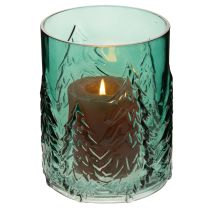 Artikel Windlicht Glas Türkisgrün Relief Tannen 16cm