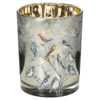 Artikel Kerzenglas aus Glas mit Vogelmotiv und glänzender Innenseite, 12 cm, für Innenbereiche