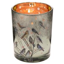 Artikel Kerzenglas aus Glas mit Vogelmotiv und glänzender Innenseite, 12 cm, für Innenbereiche
