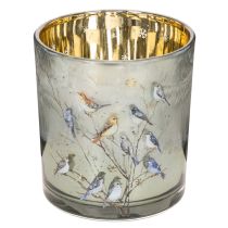 Artikel Windlicht Glas 8cm mit Vogel- und Schneeflocken-Motiv, goldfarbene Innenseite, 2-teiliges Set, für Innenbereich