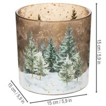 Artikel Teelichthalter aus Glas mit Tannen-Motiv, 15 cm, mehrfarbig