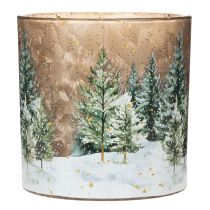 Artikel Teelichthalter aus Glas mit Tannen-Motiv, 15 cm, mehrfarbig