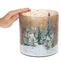 Artikel Windlicht Glas 20cm Winterwald-Motiv Innenbereich