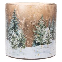 Artikel Windlicht Glas 20cm Winterwald-Motiv Innenbereich