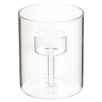 Artikel Glas-Windlicht mit erhöhtem Teelichthalter, 11 cm Höhe, transparent