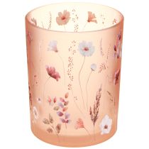 Artikel Deko Windlicht Glas mit Blumenmotiv 12,5 cm Rosa-Weiß im 2er-Set