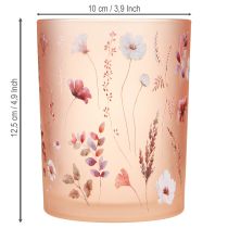 Artikel Deko Windlicht Glas mit Blumenmotiv 12,5 cm Rosa-Weiß im 2er-Set