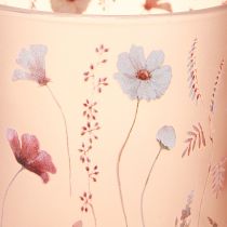 Artikel Deko Windlicht Glas mit Blumenmotiv 12,5 cm Rosa-Weiß im 2er-Set