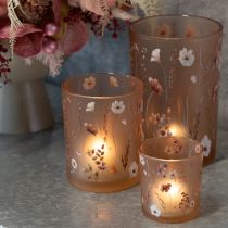 Artikel Deko Windlicht Glas mit Blumenmotiv 12,5 cm Rosa-Weiß im 2er-Set