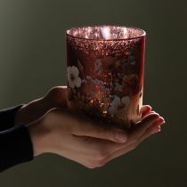 Artikel Deko Windlicht Glas mit Blumenmotiv 12,5 cm Rosa-Weiß im 2er-Set