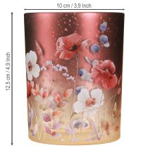 Artikel Deko Windlicht Glas 12,5cm mit Blumenmotiv in Rot und Bunt für stimmungsvolles Licht