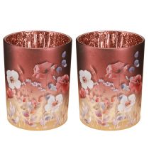 Artikel Deko Windlicht Glas 12,5cm mit Blumenmotiv in Rot und Bunt für stimmungsvolles Licht