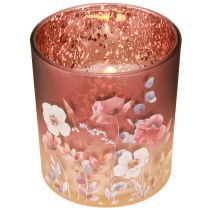 Artikel Windlicht Set aus Glas 4-teilig mit Blumenmotiv in Rot für stimmungsvolle Dekoration 8 cm