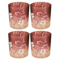 Artikel Windlicht Set aus Glas 4-teilig mit Blumenmotiv in Rot für stimmungsvolle Dekoration 8 cm