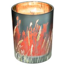 Artikel Glas Windlicht mit Gräsermotiv Blau Gold 12,5 cm 2er-Set für stimmungsvolle Deko