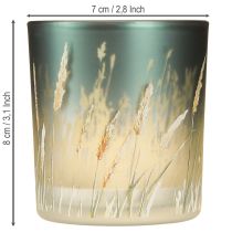 Artikel Deko Windlicht aus Glas im Gräserdesign in Blau mit Gold für stimmungsvolle Teelichtdekoration  8 cm, 4er-Set