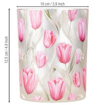 Artikel Windlicht Glas Tulpenmotiv 12,5cm Rosa Weiß, 2er-Set, Frühlingsdekoration