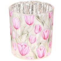 Artikel Deko Windlichter aus Glas mit rosa Tulpenmotiv im 4er Set – Perfekt für frühlingshafte Akzente