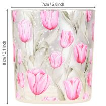 Artikel Deko Windlichter aus Glas mit rosa Tulpenmotiv im 4er Set – Perfekt für frühlingshafte Akzente