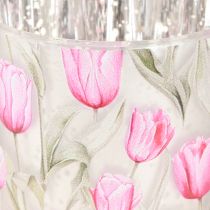 Artikel Deko Windlichter aus Glas mit rosa Tulpenmotiv im 4er Set – Perfekt für frühlingshafte Akzente