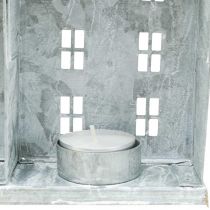 Artikel Fensterdeko Weihnachten, Windlicht, Diorama Hausreihe, Metalldeko Silbern Shabby Chic L20cm H20cm