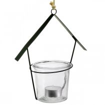 Windlicht Haus, Teelichthalter zum Hängen, Metalldeko, Glas H21,5cm 2St
