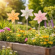 Artikel Set aus 3 Windrädern für Garten, Terrasse und Balkon – Dekorative Gartenstecker in zarten Pastellfarben, 47 cm