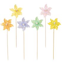 Artikel Gartenstecker Blumenwindmühlen, bunte Frühlingsdeko 28 cm aus Kunststoff im 12er-Set
