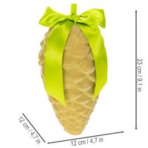 Artikel Künstliche Zapfen-Anhänger beflockt mit Geschenkband und Schleife 23cm Grün 3 Stück