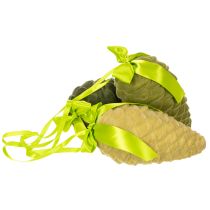 Artikel Künstliche Zapfen-Anhänger beflockt mit Geschenkband und Schleife 23cm Grün 3 Stück