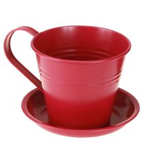 Artikel Deko-Tassen aus Metall mit Untersetzern für kreative Bepflanzung, Set à 6 Stück, rosa, 11 cm