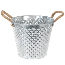 Artikel Zinktopf Raute mit Seilgriffen weiß gewaschen Ø24,5cm H21cm