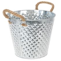Artikel Zinktopf Raute mit Seilgriffen weiß gewaschen Ø24,5cm H21cm
