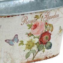 Blumenwanne Vintage, Metalltopf mit Griffen, Pflanzgefäß mit Rosen L18cm H10,5cm