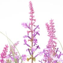 Artikel Dekopflanze künstlich mit grünen Blättern und lila Blüten 67 cm