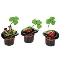 Artikel Glücksfiguren-Set Kleeblatt und Käfer im Zylinder, 7 cm, 3 Stück, Kunststoff, Schwarz/Grün/Rot