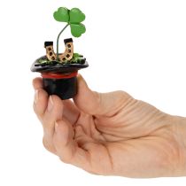 Artikel Glücksfiguren-Set Kleeblatt und Käfer im Zylinder, 7 cm, 3 Stück, Kunststoff, Schwarz/Grün/Rot