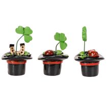 Artikel Glücksfiguren-Set Kleeblatt und Käfer im Zylinder, 7 cm, 3 Stück, Kunststoff, Schwarz/Grün/Rot