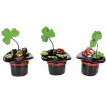 Artikel Glücksfiguren-Set Kleeblatt und Käfer im Zylinder, 7 cm, 3 Stück, Kunststoff, Schwarz/Grün/Rot
