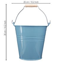 Artikel Eimer Metall Blau Pflanzkübel Holzgriff Outdoor Indoor 26x22,5x23cm
