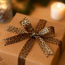 Artikel Leopardenmuster Geschenkband Braun Schwarz 15mm x 18m – Elegantes Dekoband aus Seide