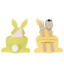 Artikel Bestecktaschen Hase aus Filz mit Frohe-Ostern-Druck, Gelb und Grün, 26cm, 4er-Set