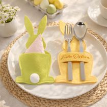 Artikel Bestecktaschen Hase aus Filz mit Frohe-Ostern-Druck, Gelb und Grün, 26cm, 4er-Set