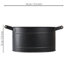 Artikel Blumentopf Metall Oval Griffe Schwarz 34x19,5x15cm - Dekoration