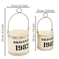 Artikel Deko-Eimer Henkel "Original 1982" Creme, Vintage Deko Ø12/10cm 2x2er-Set