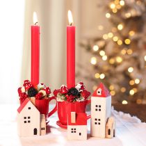 Artikel Deko Holzhaus Set 6-teilig Rot Weiß 13 cm Innenbereich Winterdekoration