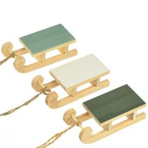 Artikel Deko Schlitten Holz zum Hängen Mint Grün Weiß 9,5cm 6St