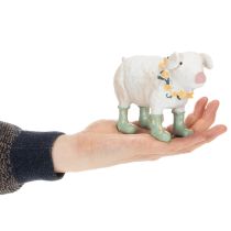 Artikel Deko-Schwein Gummistiefel Bauernhoffigur Blumenkranz Polyresin 15,5cm