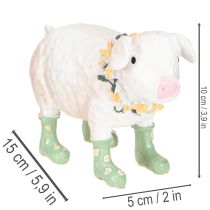 Artikel Deko-Schwein Gummistiefel Bauernhoffigur Blumenkranz Polyresin 15,5cm